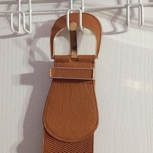Wide Brown Fashion Belt with Gold Accent